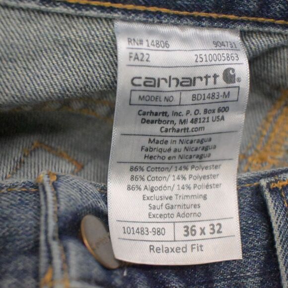 Carhartt Mens 36x32 Blue Relaxed Fit Cotton Blend Holter Jeans 101483-980 - Picture 3 of 6